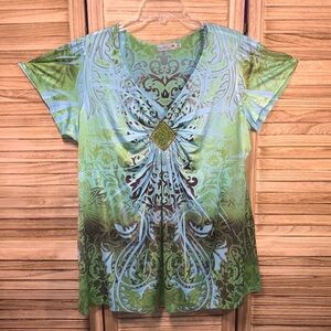 Unity Blouse Jewel Tones Boho Sleeves V Neck Beadwork 3x